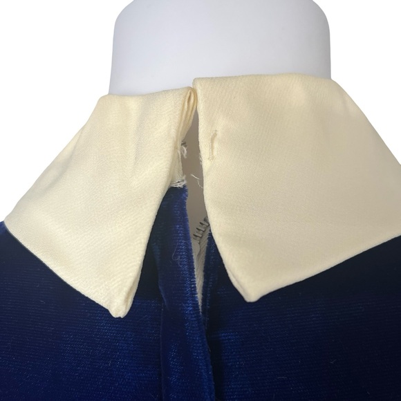 Vintage Velvet Chiffon Long Sleeve Maxi Dress Floral Applique Blue White - Picture 4 of 16